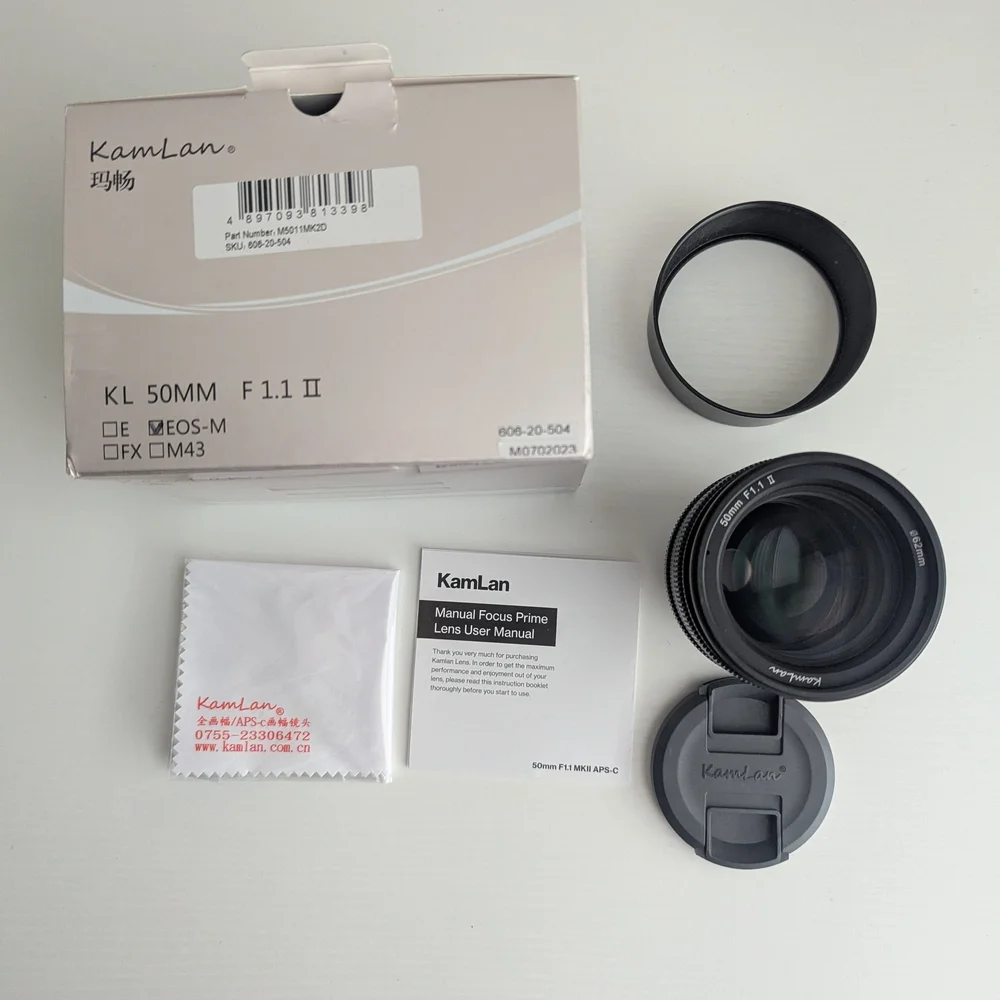 KamLan 50mm F1.1 II Lens w/ Manual Focus - Canon Mirrorless M EF-M
